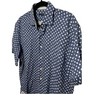 Hammer Made Faded Glory Short Sleeve Shirt Washed Blue Stars 100% Linen Size XLT